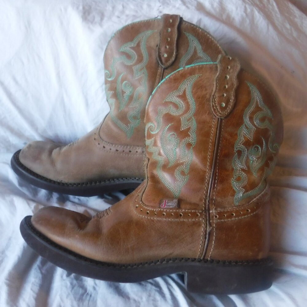 Justin Gemma Brown Teal Boots Womens Size 8 1/2 B